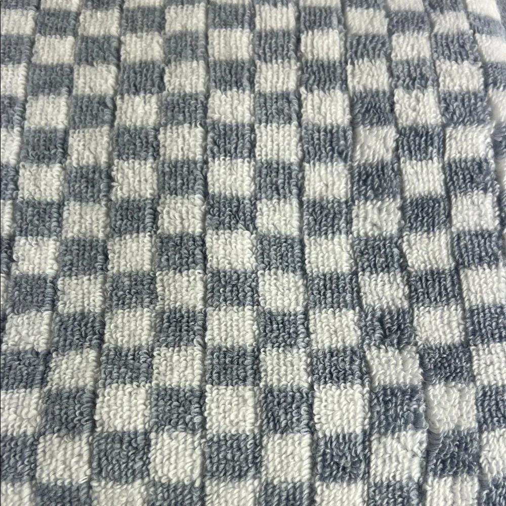 Common Thread Bamboo Bath Towels Blue White Check Print Cotton Set of 2 NEW